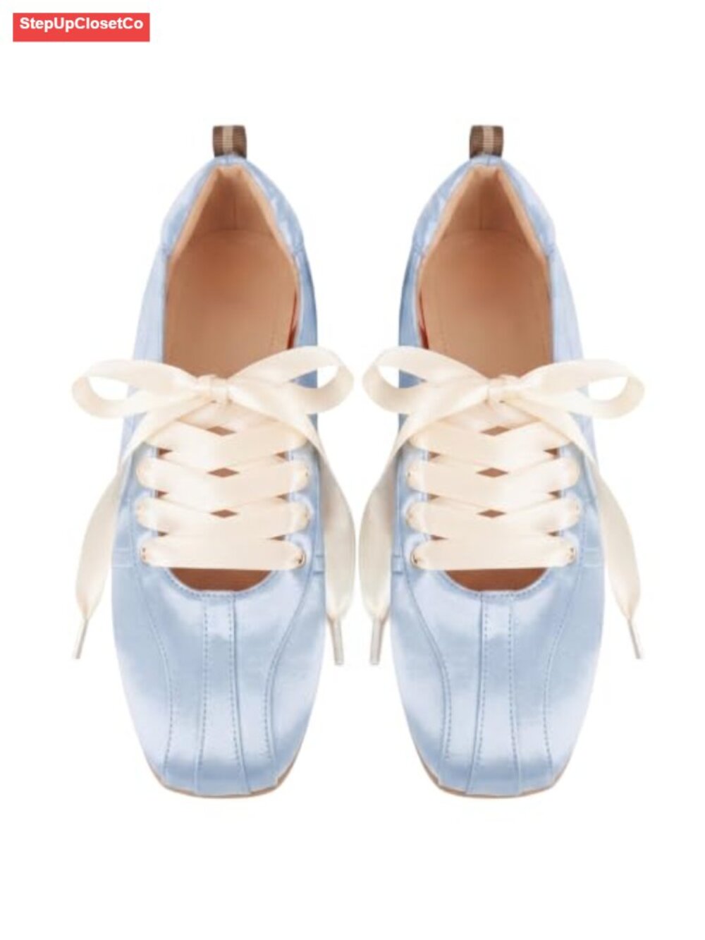 Satin Ballet Flats for Women, Square Toe, Lace Up, Balletcore, Casual Dressy